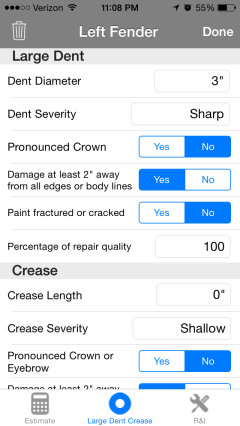 large dent & crease