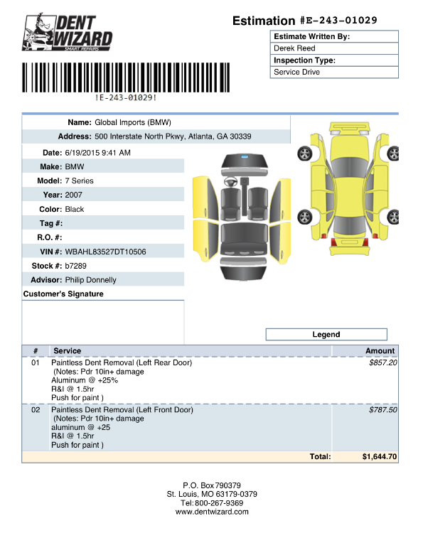 Paintless Dent Repair Invoice Template Printable Word Searches